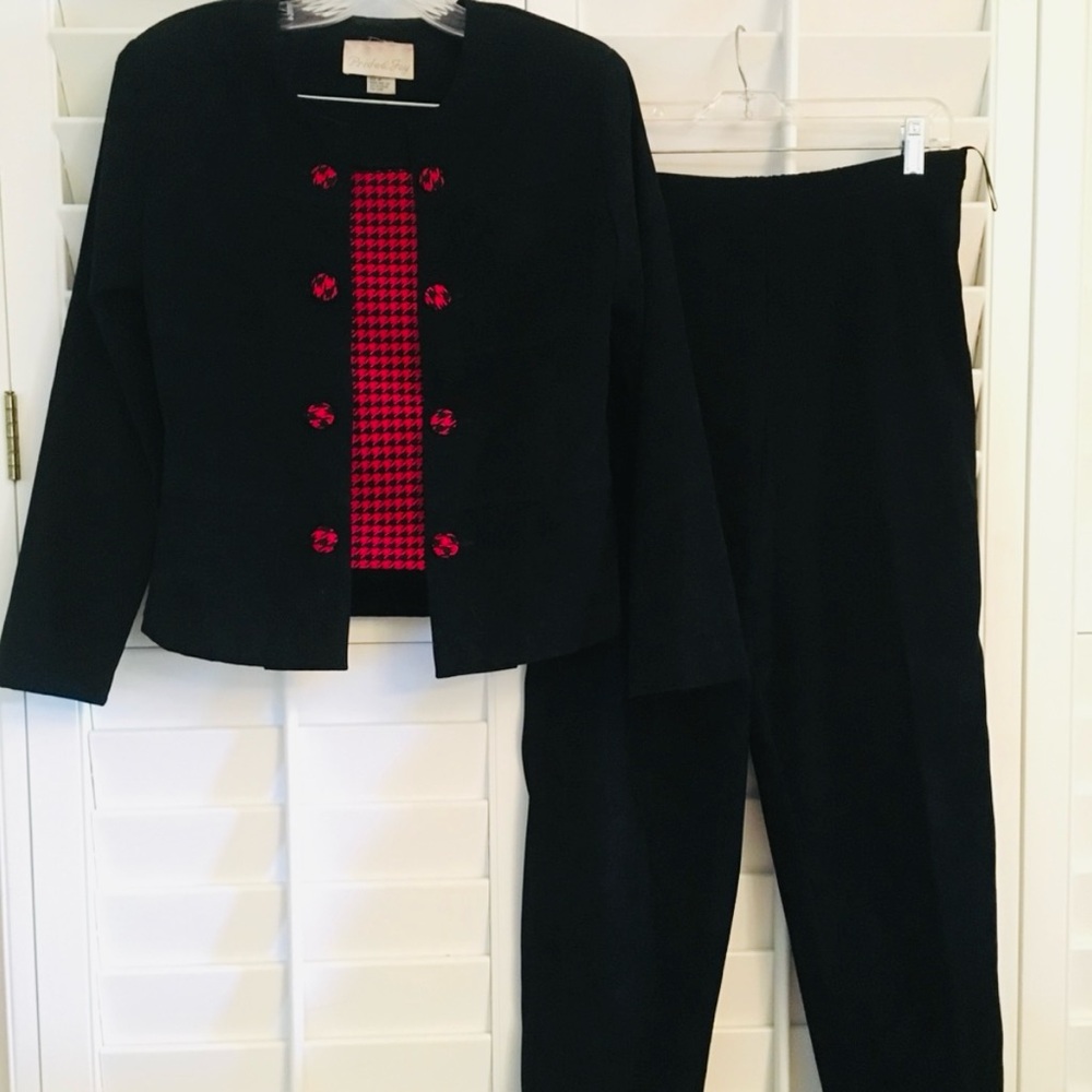 Pride and Joy Black Ultra Suede Two Piece Cropped Pantsuit Gorgeous Suit Size 8P